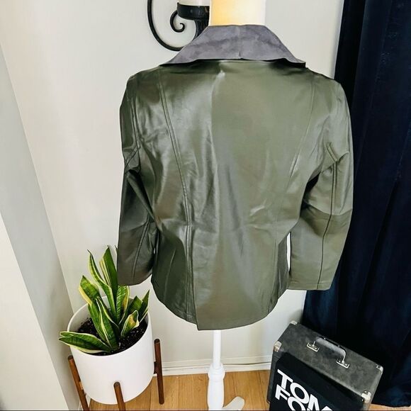 Tahari Faux Leather Moto Drape Wrap Jacket, Comfy Dark‎ Green, Size Small, NWT - Picture 11 of 12